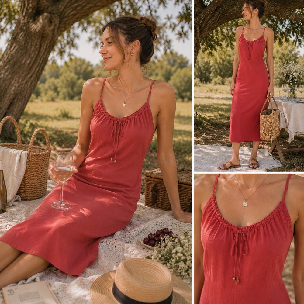 Heidi Klein Sz 1/XS Red Sleeveless Midi Dress Designer Beach Summer Resortwear